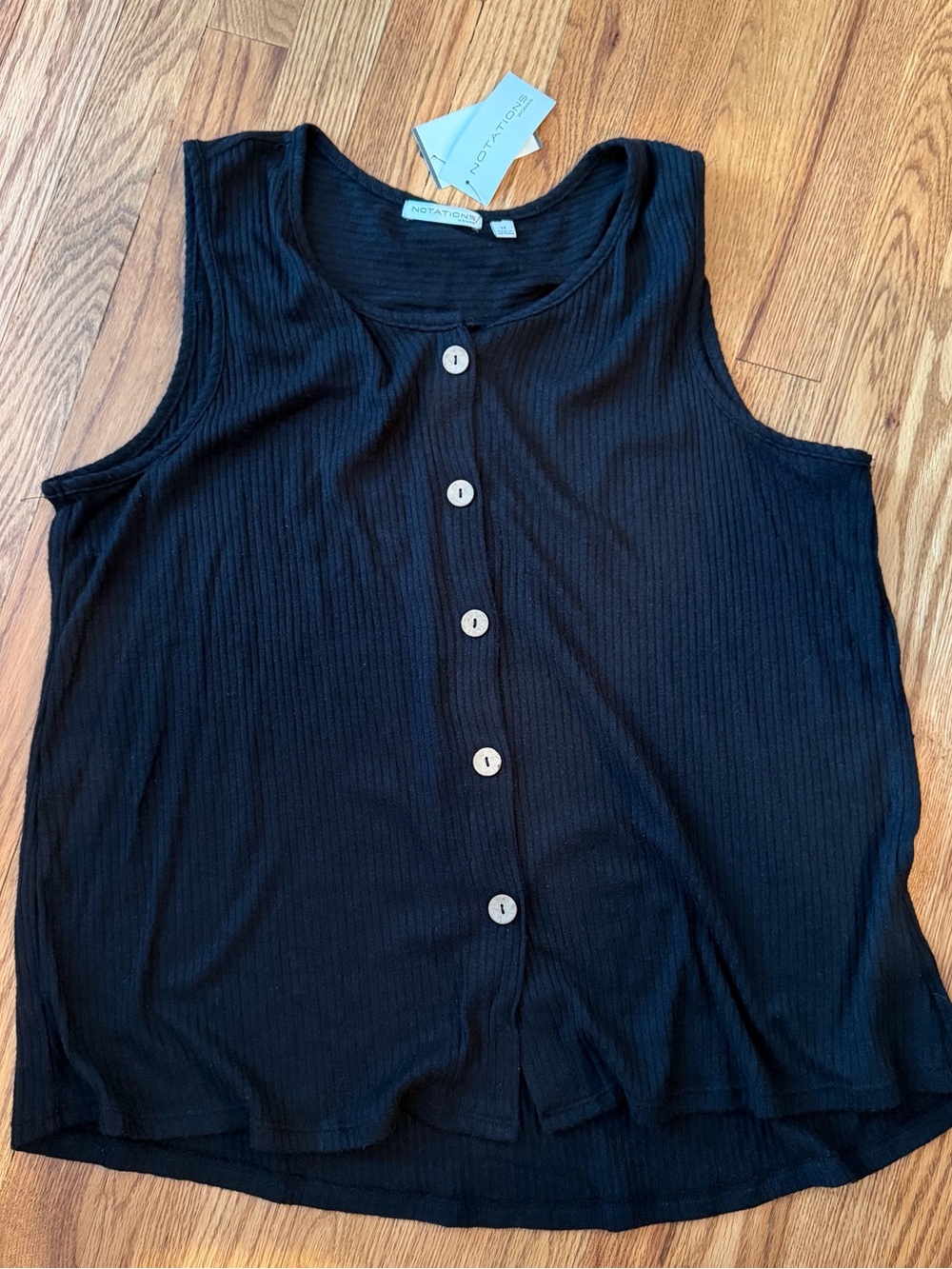 Notations Black Ribbed Button-Front Camisole